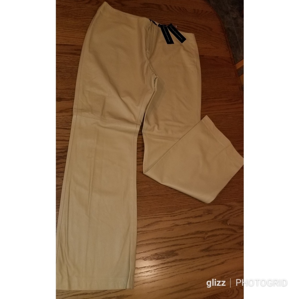 Dana Buchman kid leather slacks in gold dust.